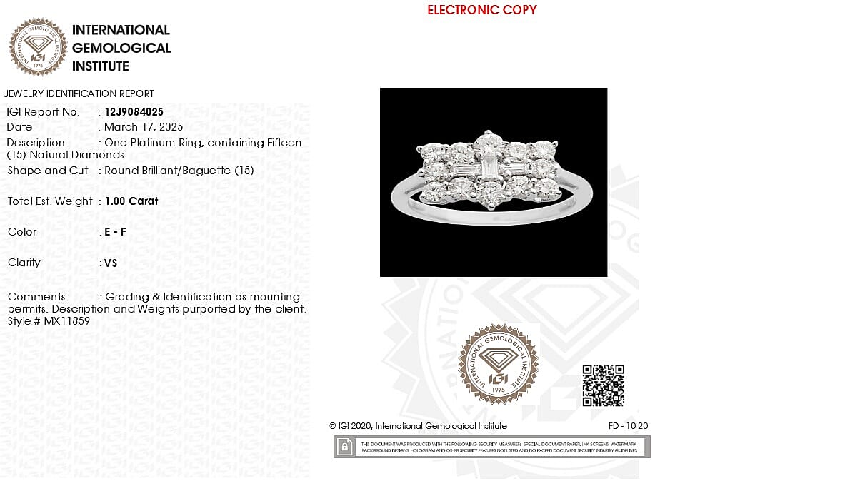 Certified and Appraised RHAPSODY IGI Certified 950 Platinum White Diamond Boat Ring 1.00 Ct. (VS E-F) 8039822 7