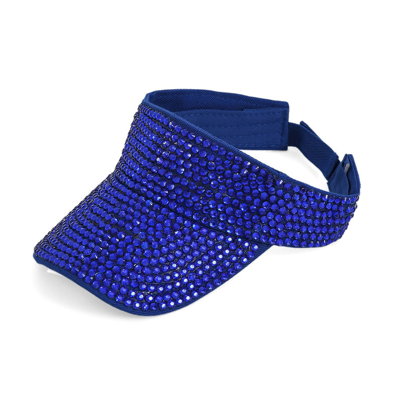 Rhinestone Baseball Visor Cap with Adjustable Strap (Head Size: 57-58cm) - Blue