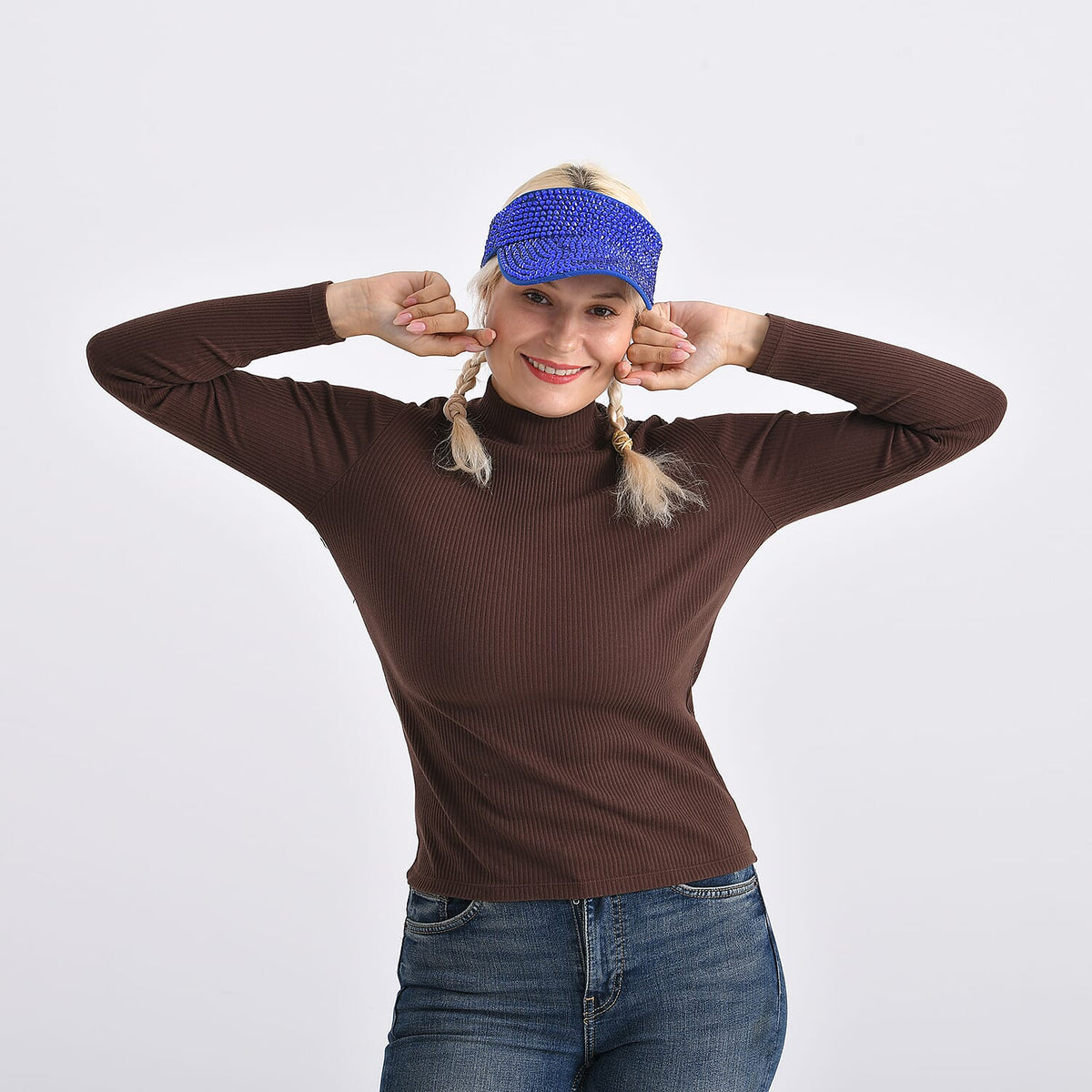 Rhinestone Baseball Visor Cap with Adjustable Strap (Head Size: 57-58cm) - Blue V32753685 2
