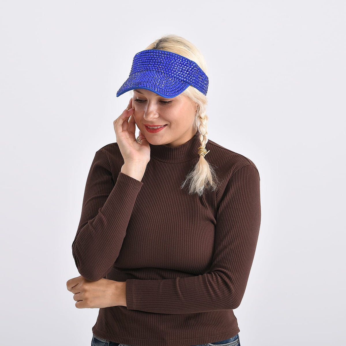 Rhinestone Baseball Visor Cap with Adjustable Strap (Head Size: 57-58cm) - Blue V32753685 3
