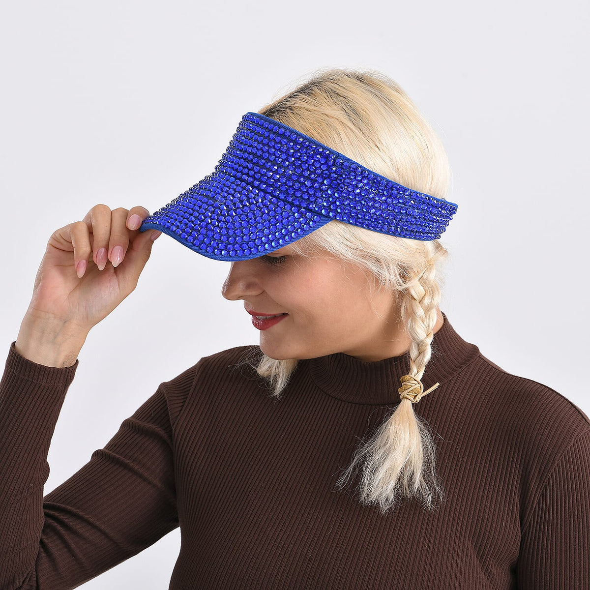 Rhinestone Baseball Visor Cap with Adjustable Strap (Head Size: 57-58cm) - Blue V32753685 4