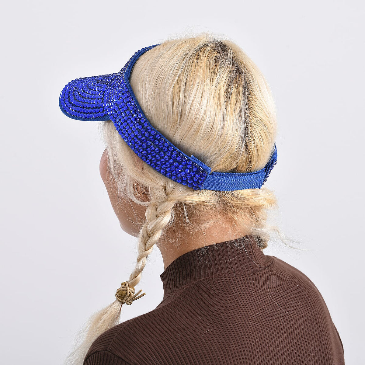 Rhinestone Baseball Visor Cap with Adjustable Strap (Head Size: 57-58cm) - Blue V32753685 5