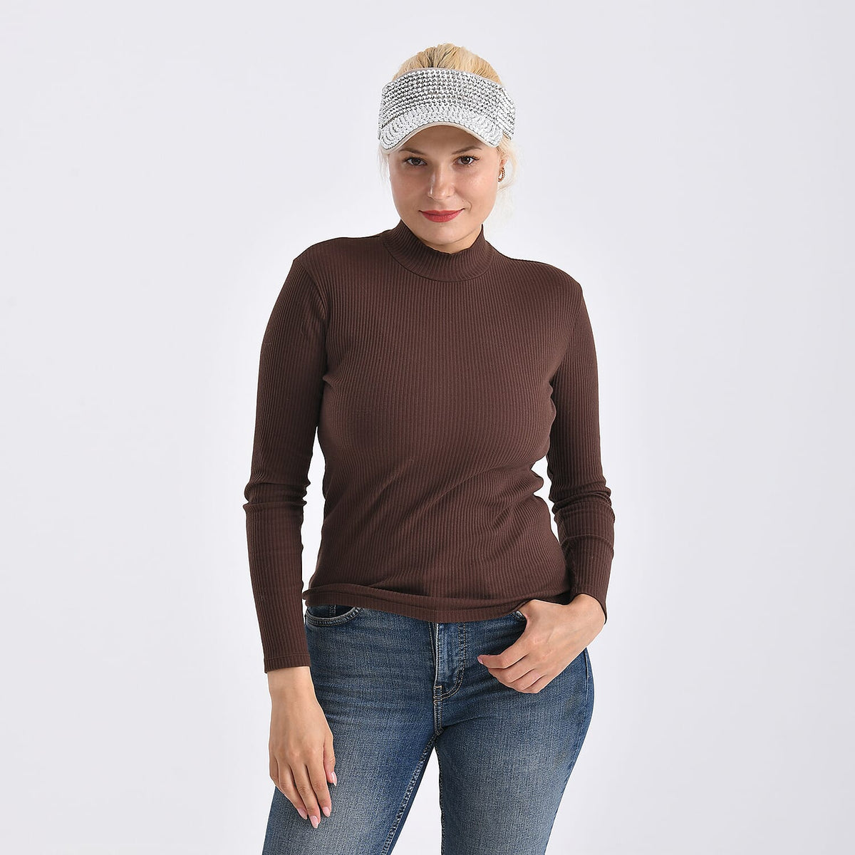 Rhinestone Baseball Visor Cap with Adjustable Strap (Head Size- 57-58cm) - Silver 8222978 2
