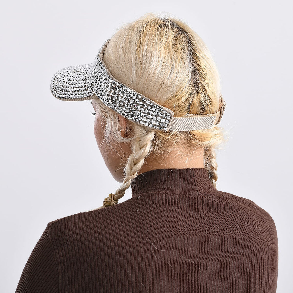 Rhinestone Baseball Visor Cap with Adjustable Strap (Head Size- 57-58cm) - Silver 8222978 5