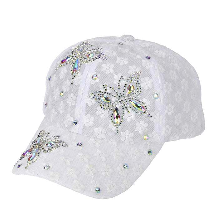 Rhinestones Cap with Butterfly Design - White 7806966 2