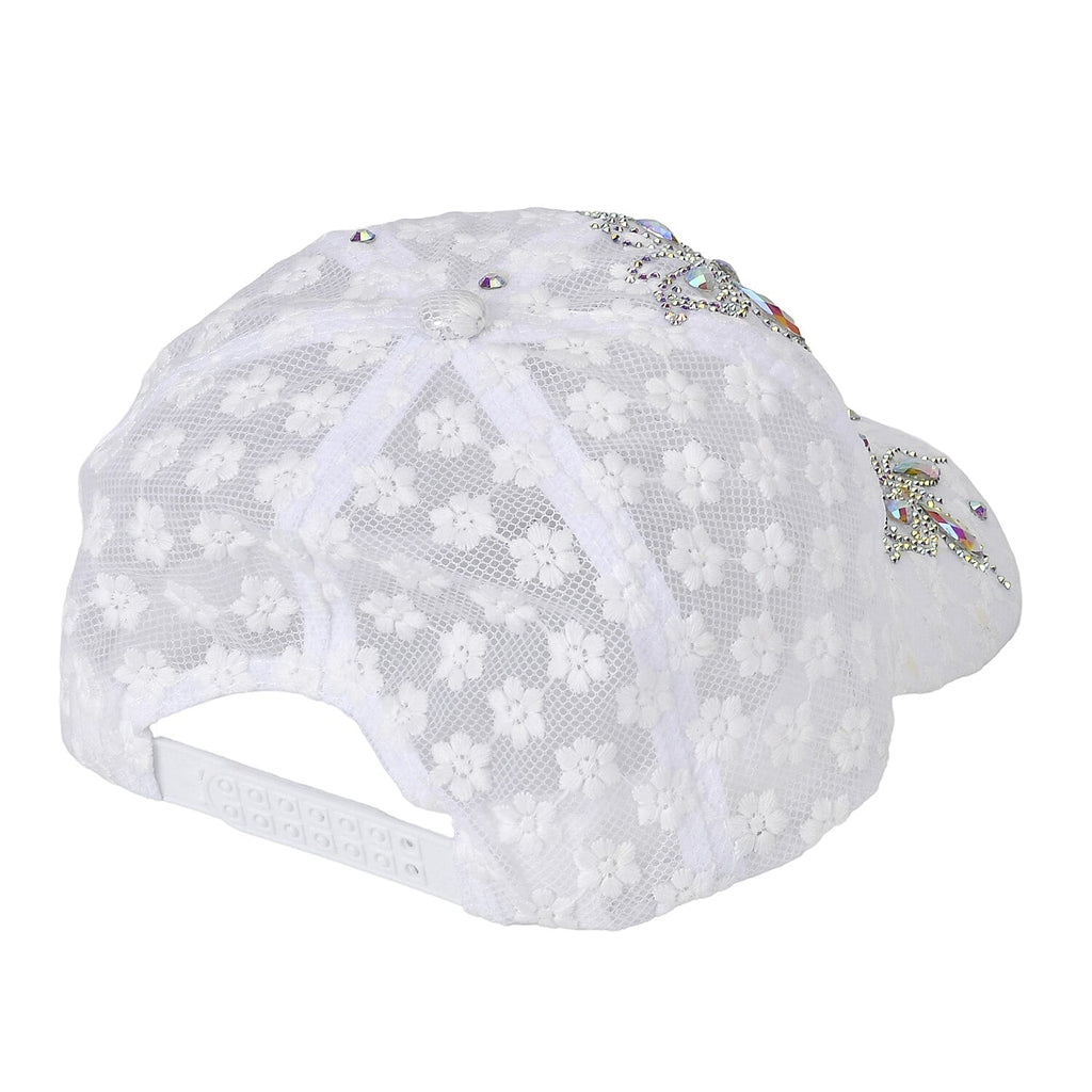 Rhinestones Cap with Butterfly Design - White