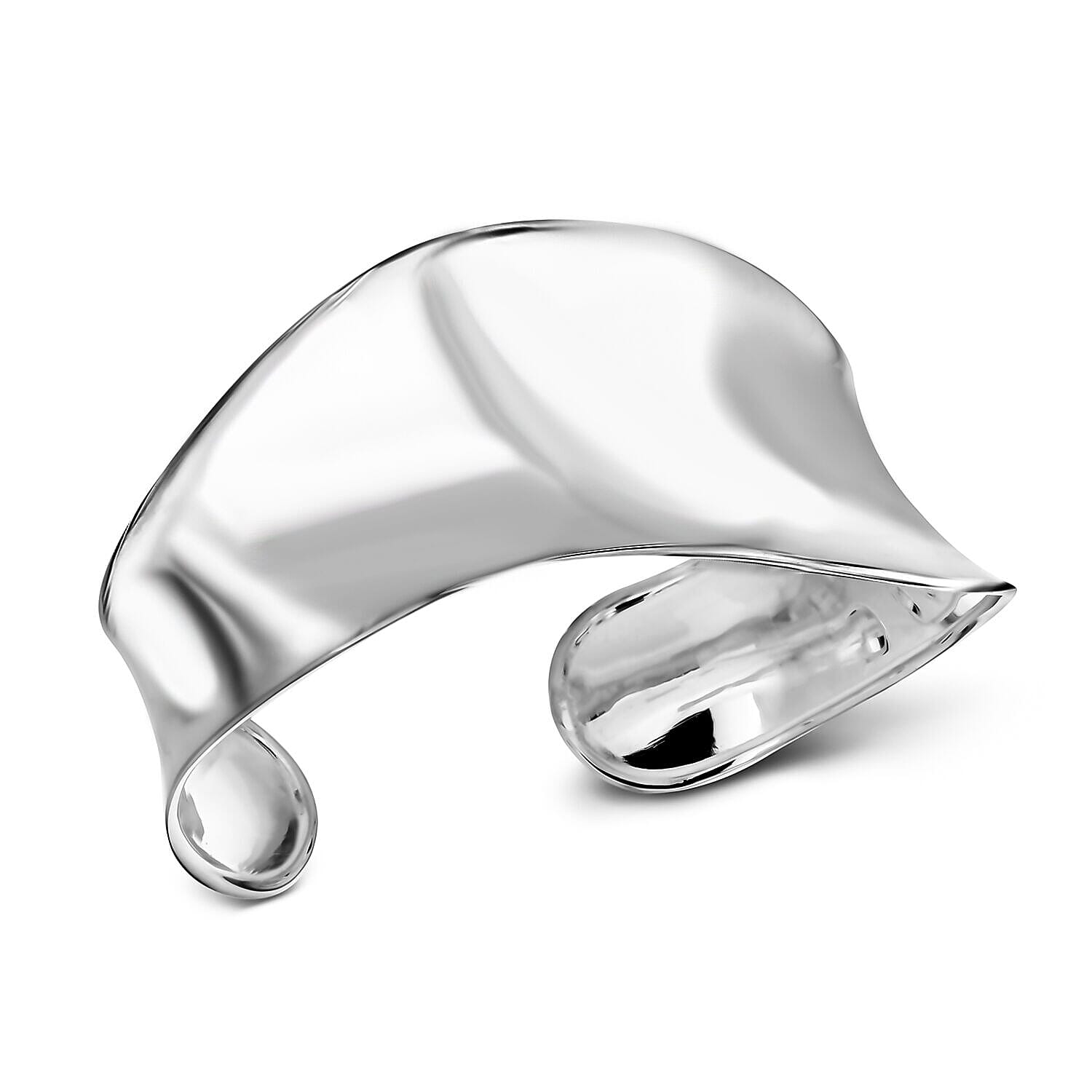 Sterling Silver Rhodium Plated 19mmx26.5mm Polished Wave Bangle (Size - 6-7) 7312926 0