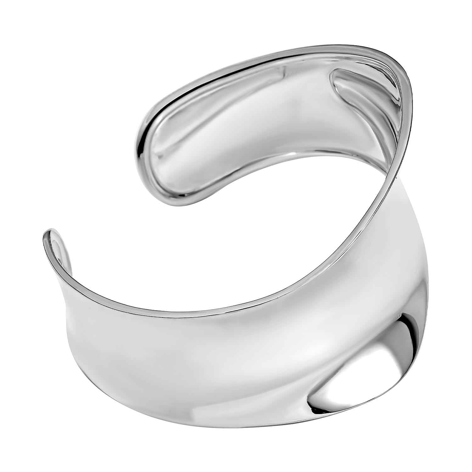 RACHEL GALLEY - Rhodium Overlay Sterling Silver Wave Cuff Bangle (Size - 7.0), Silver Wt. 17.5 Gms 7676315 0