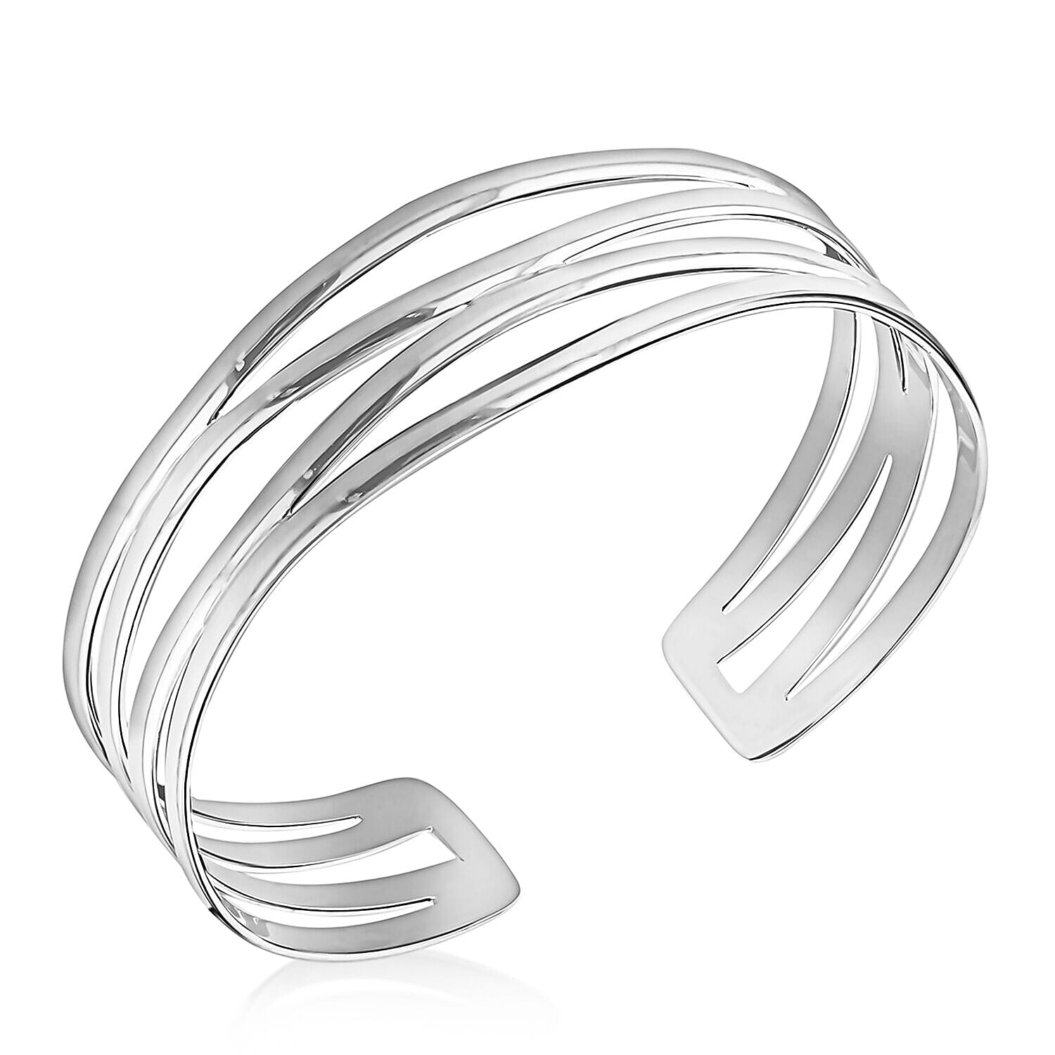 Sterling Silver Rhodium Plated 19mm 4Bar Wave Cuff Bangle (Size - 6-7) 7312563 0