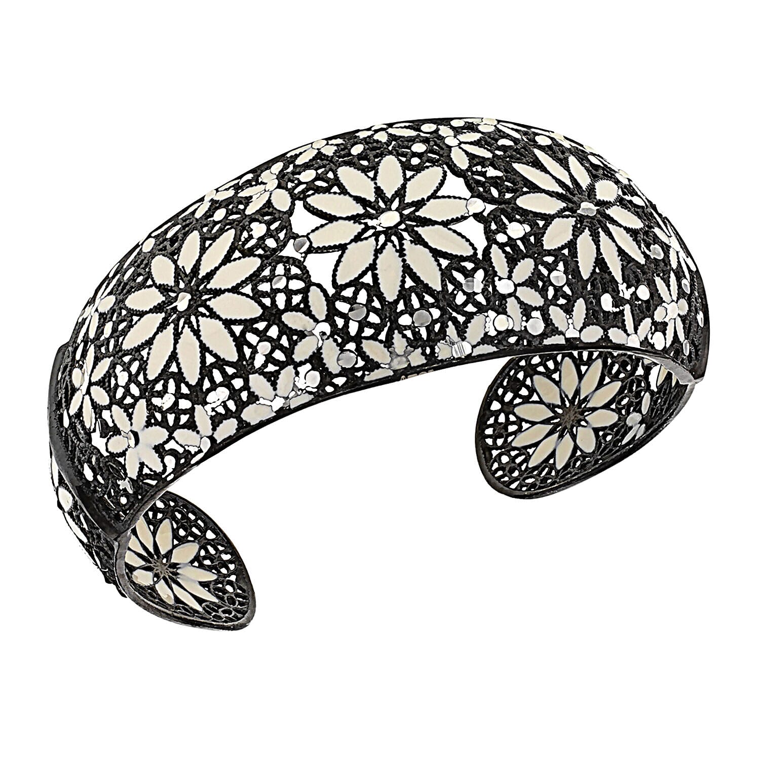 Sterling Silver Black Rhodium 28mm Enamel Flower Bangle (Size - 8-9) 7313044 0
