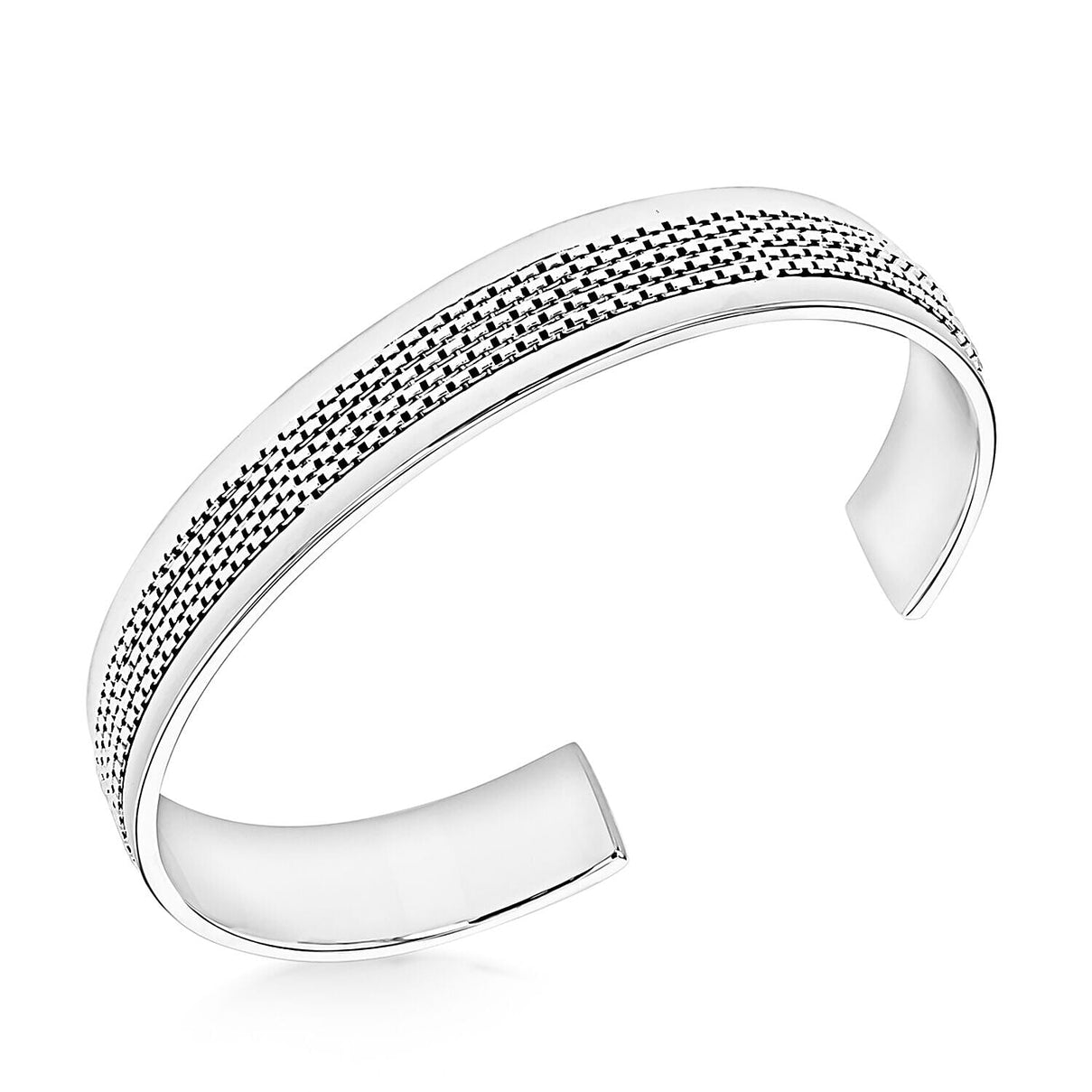 Sterling Silver Rhodium Plated 12.5mm Mesh Cuff Bangle (Size - 6-7) 7312602 0