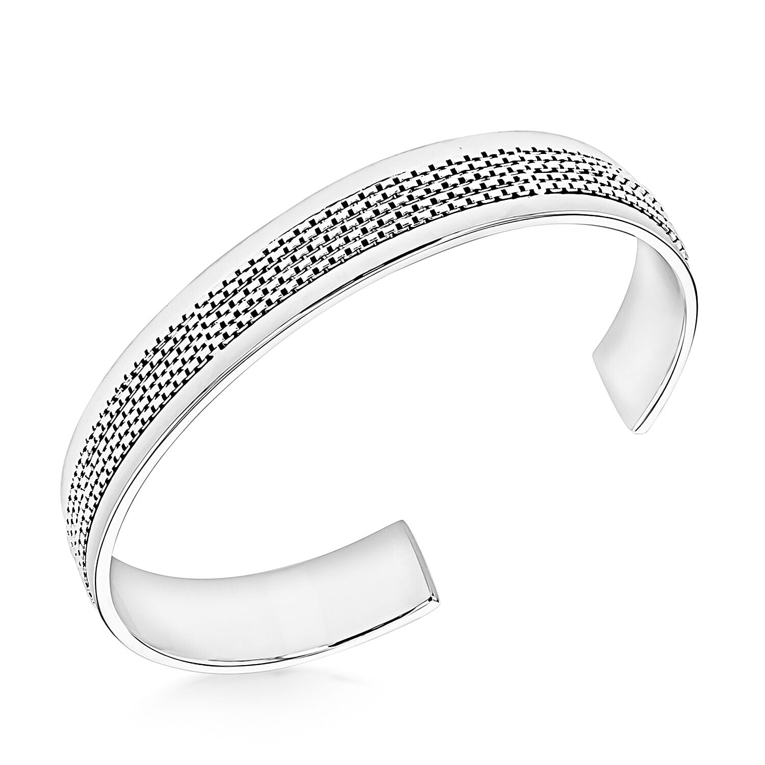 Sterling Silver Rhodium Plated 12.5mm Mesh Cuff Bangle (Size - 6-7) 7312602 0