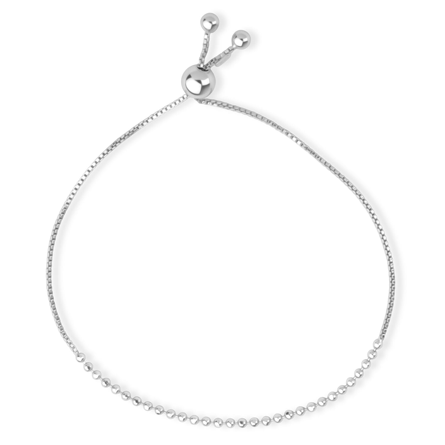 Rhodium Overlay Sterling Silver Beads Adjustable Bolo Bracelet 8356385 0
