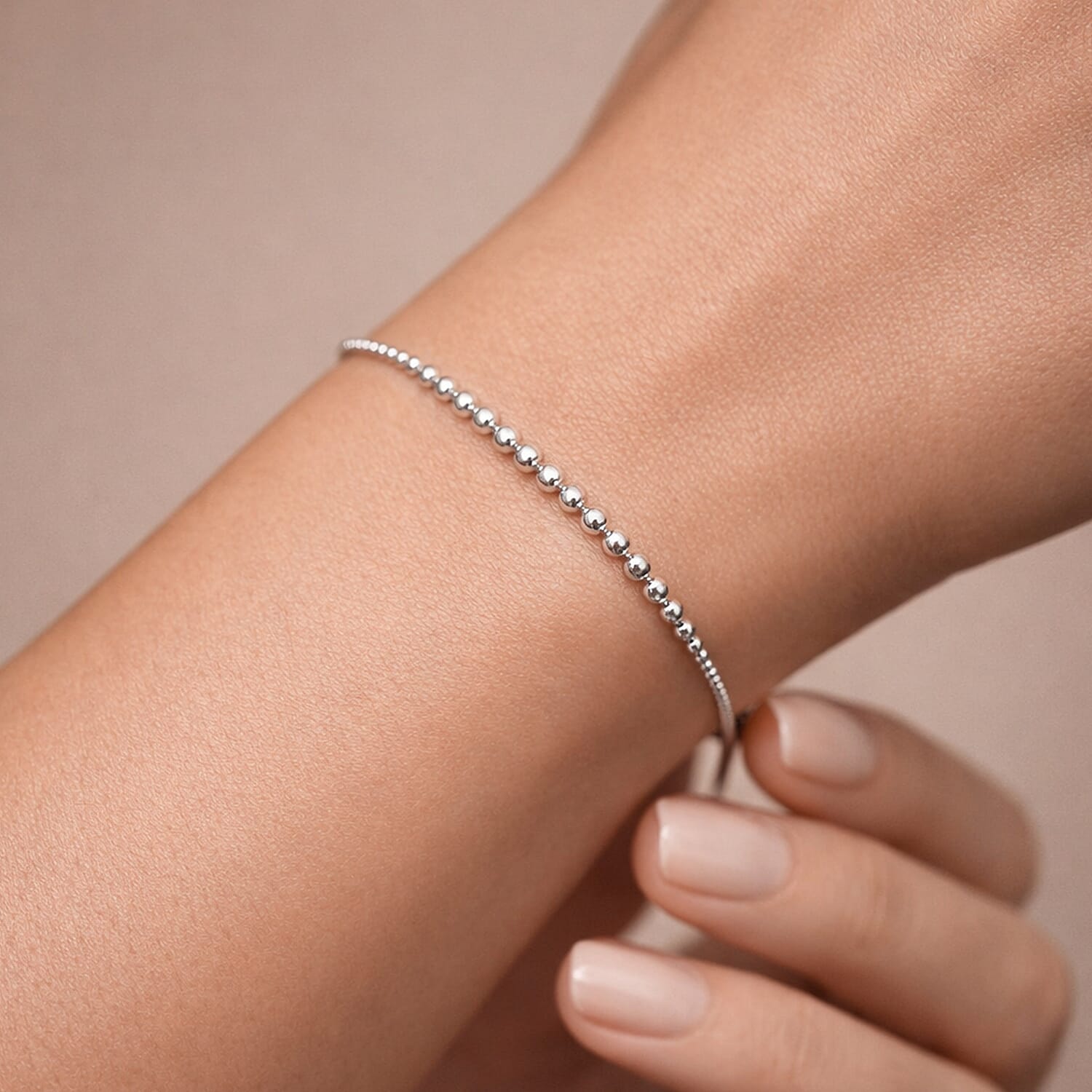 Rhodium Overlay Sterling Silver Beads Adjustable Bolo Bracelet 8356385 1