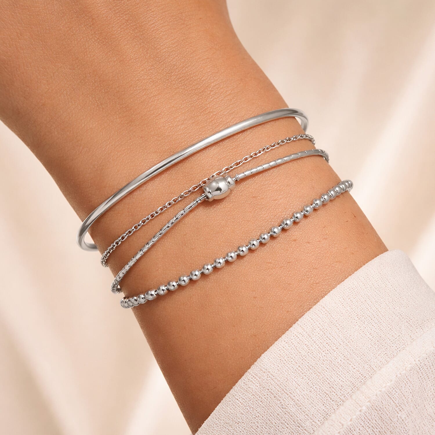 Rhodium Overlay Sterling Silver Beads Adjustable Bolo Bracelet 8356385 3