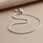 Rhodium Overlay Sterling Silver Beads Adjustable Bolo Bracelet