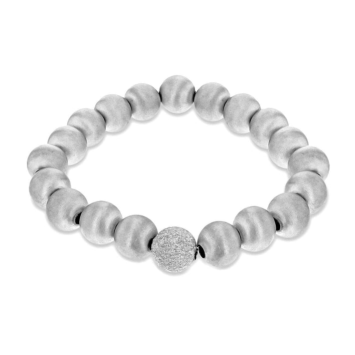 Sterling Silver Rhodium Plated 10mm Satin and Glitter Bead Slip On Bracelet 7.5 Inch 7314893 1