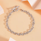 Designer Closeout Deal- Snaffle Link Clasp Rhodium Overlay Sterling Silver Cable Link Bracelet (Size - 7.5), Silver Wt. 13.4 Gms