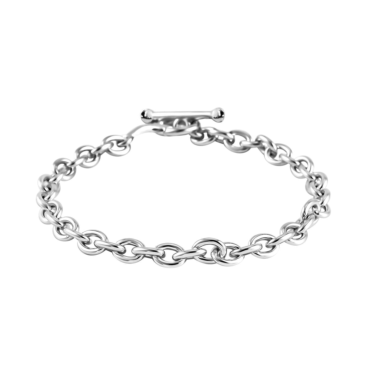 Designer Closeout Deal- Snaffle Link Clasp Rhodium Overlay Sterling Silver Cable Link Bracelet (Size - 7.5), Silver Wt. 13.4 Gms 7661989 3