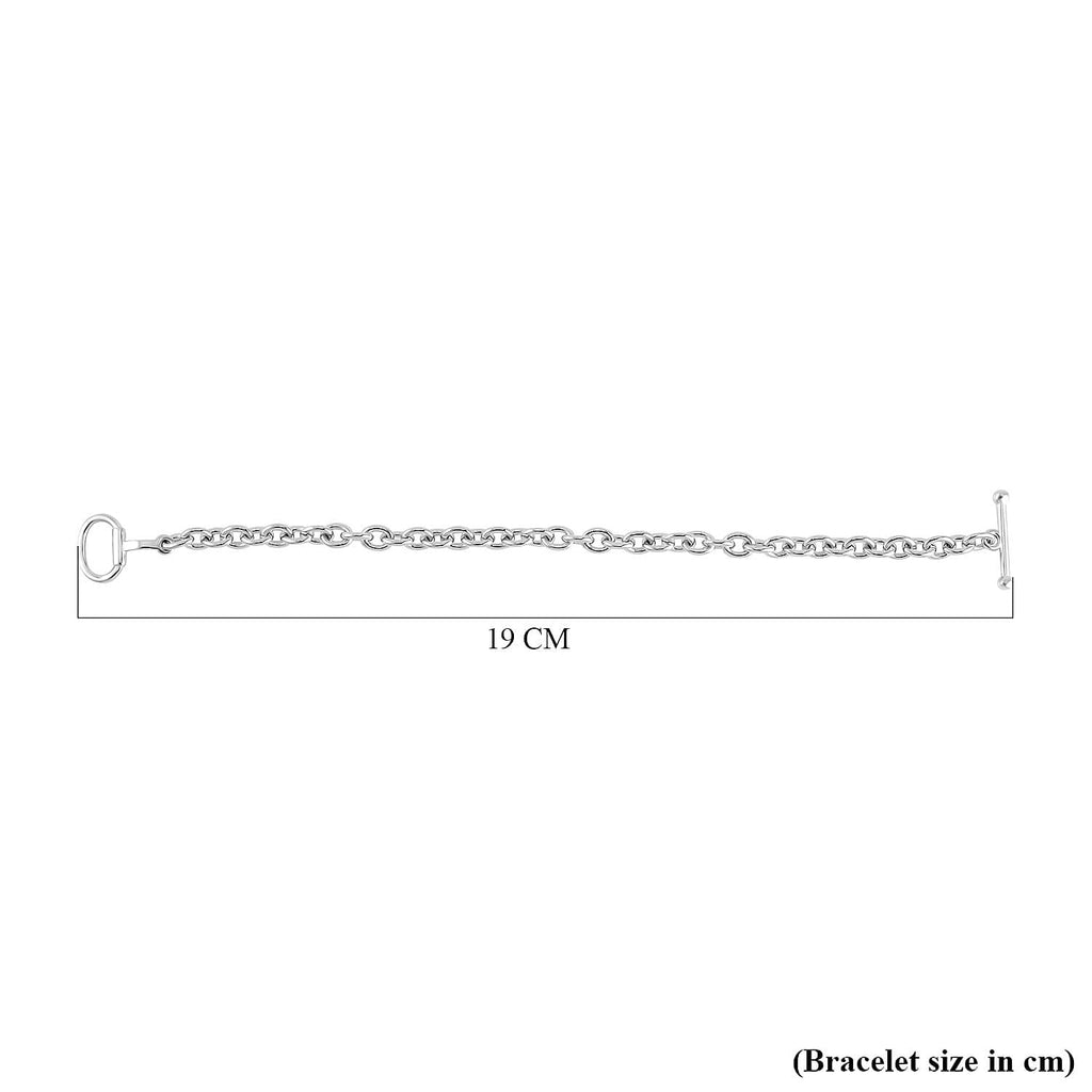 Designer Closeout Deal- Snaffle Link Clasp Rhodium Overlay Sterling Silver Cable Link Bracelet (Size - 7.5), Silver Wt. 13.4 Gms