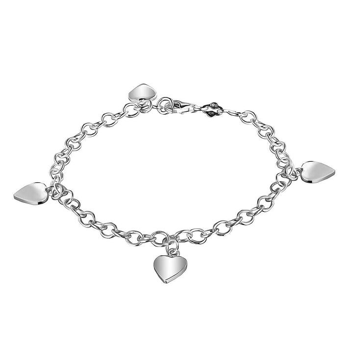 Sterling Silver Rhodium Plated 4.1mm Trace Chain Four Heart Charm Bracelet 7.5 Inch 7313051 1