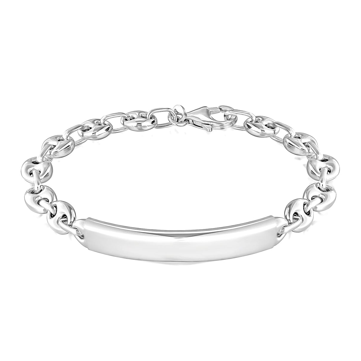 Sterling Silver Rhodium Plated 7.5mm x 19mm Rambo-and-Oval-Link-Chain ID Bracelet 7.5 Inch 7457411 0