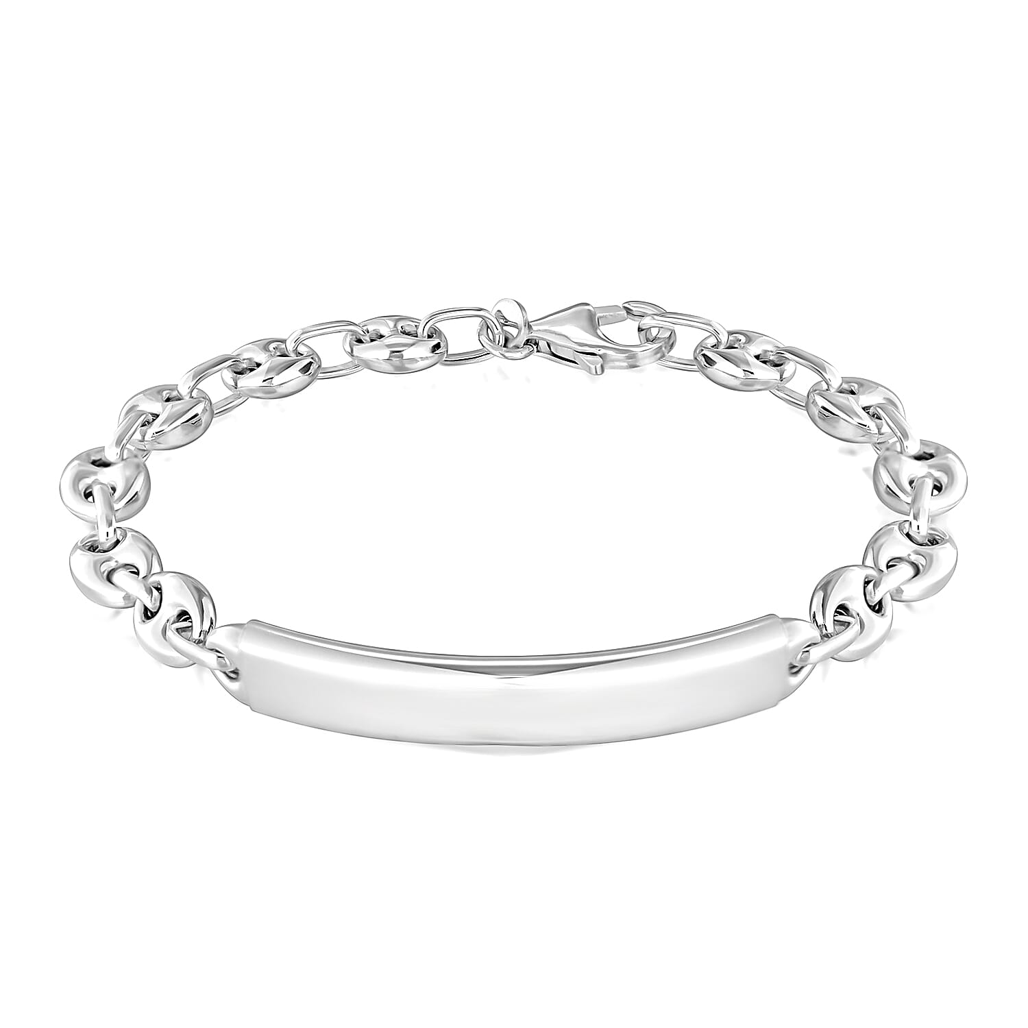 Sterling Silver Rhodium Plated 7.5mm x 19mm Rambo-and-Oval-Link-Chain ID Bracelet 7.5 Inch 7457411 0