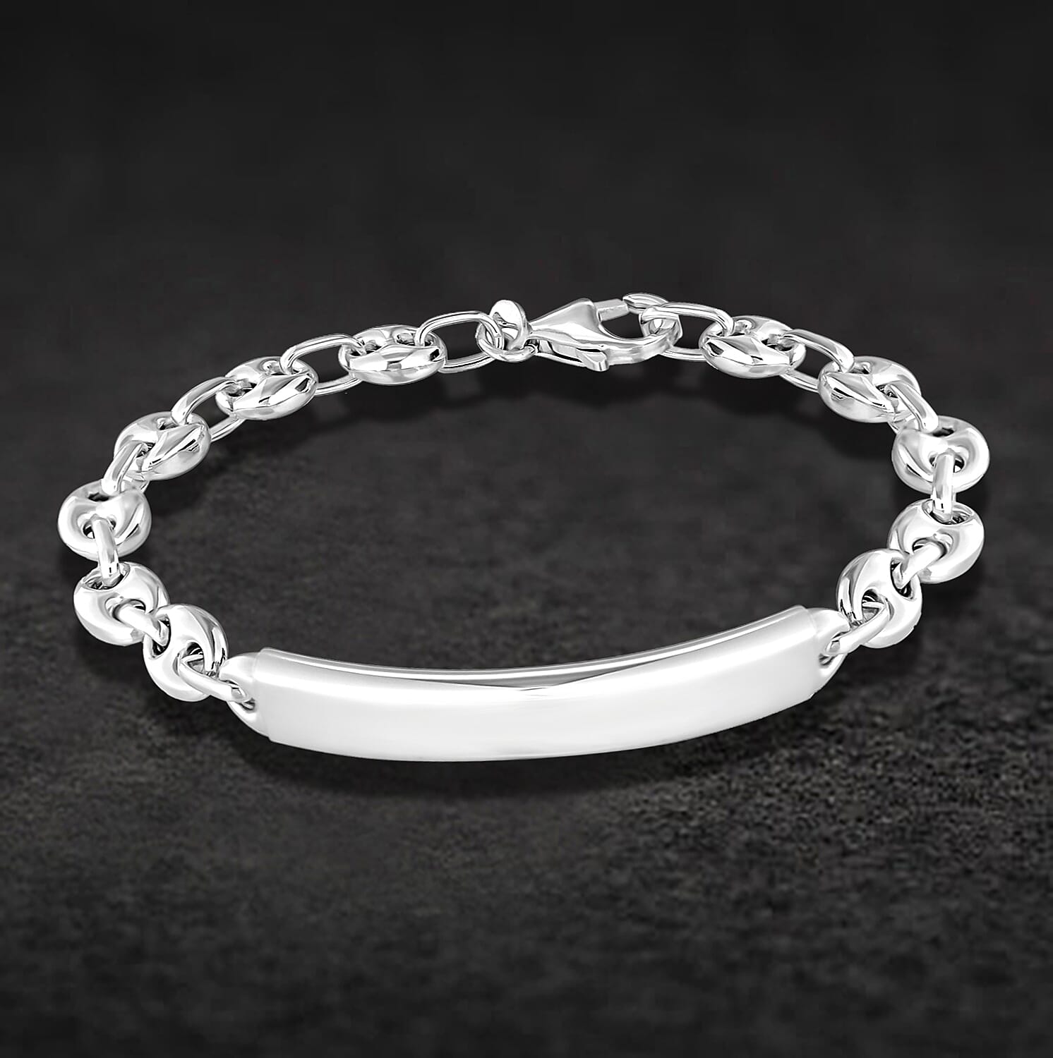 Sterling Silver Rhodium Plated 7.5mm x 19mm Rambo-and-Oval-Link-Chain ID Bracelet 7.5 Inch 7457411 1