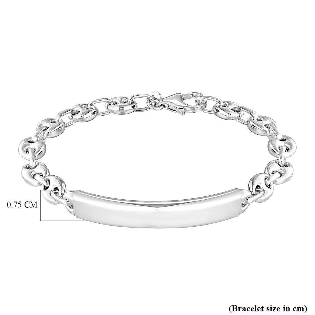 Rhodium Overlay Sterling Silver Bracelet (Size - 7.5),  Silver Wt. 9.6 Gms