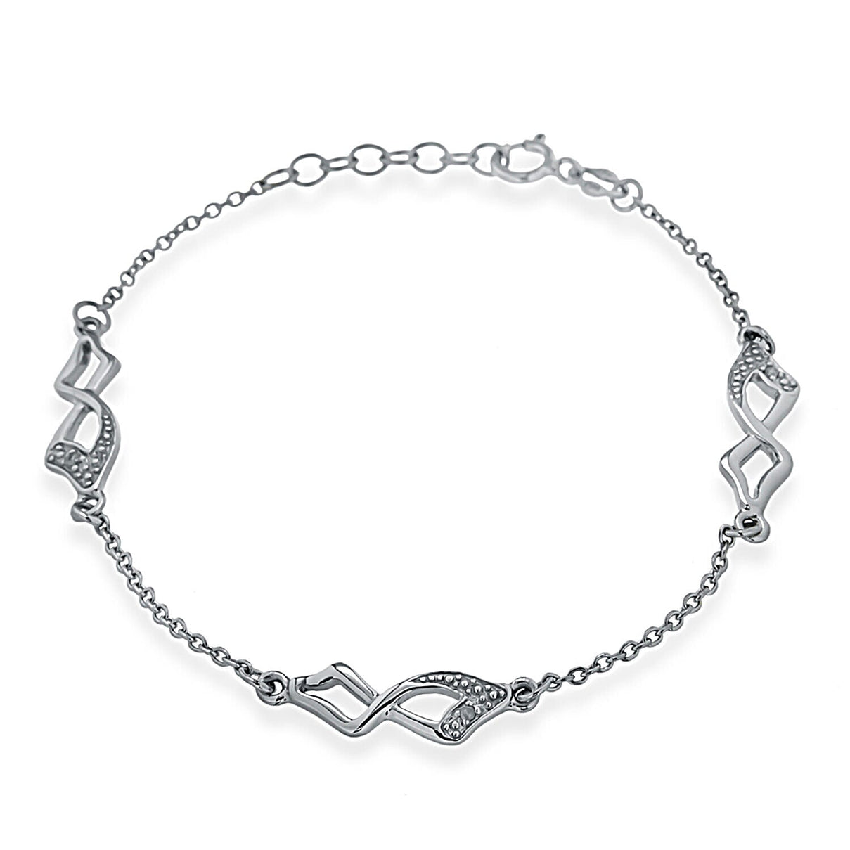 Sterling Silver Rhodium Plated Diamond Square Twist Link Bracelet 7.5 Inch 7315022 0