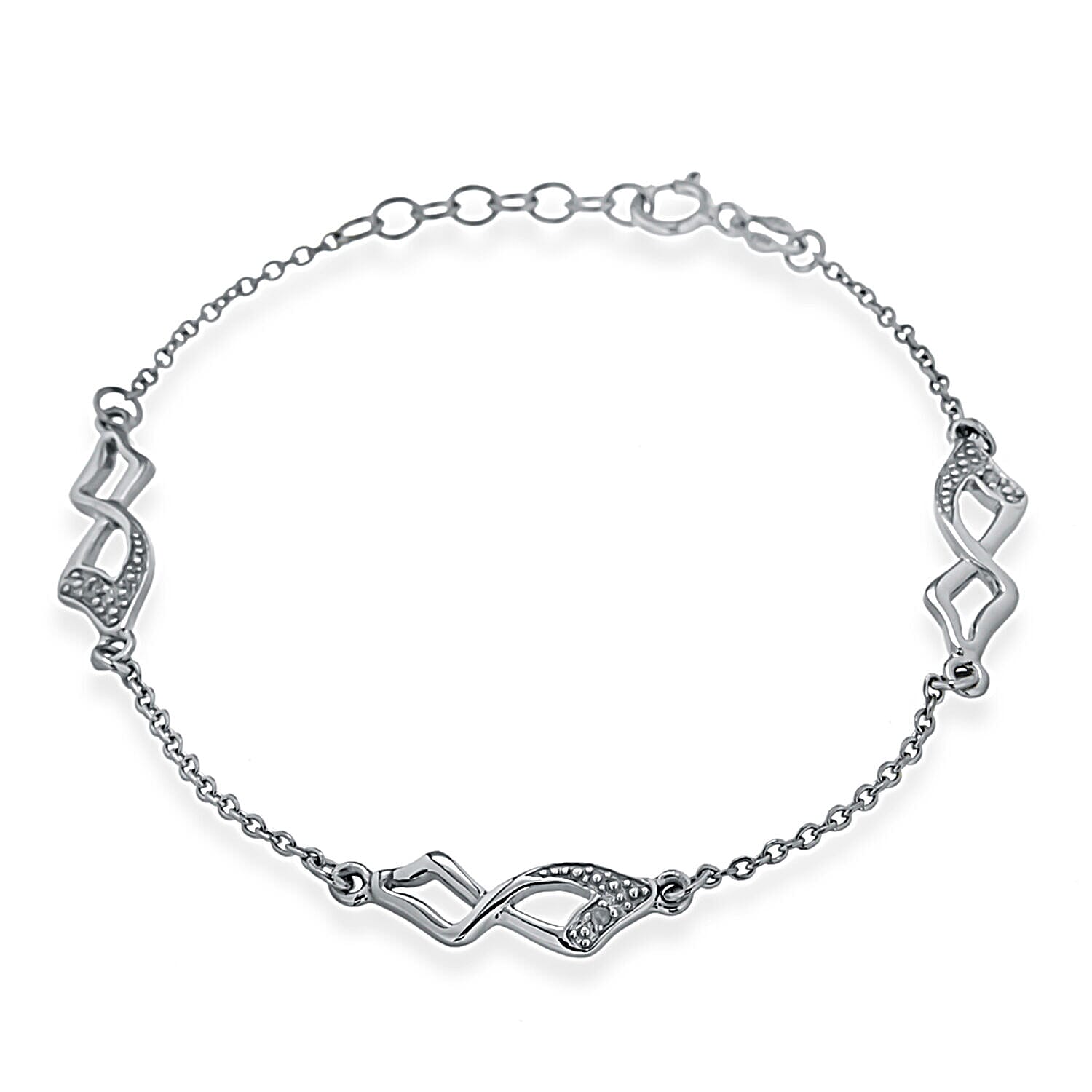 Sterling Silver Rhodium Plated Diamond Square Twist Link Bracelet 7.5 Inch 7315022 0