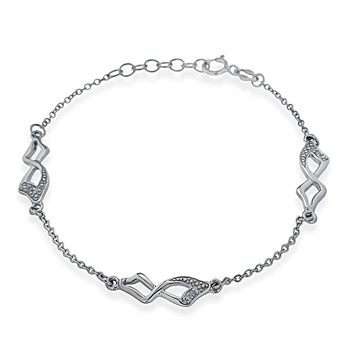 Sterling Silver Rhodium Plated Diamond Square Twist Link Bracelet 7.5 Inch 7315022 1