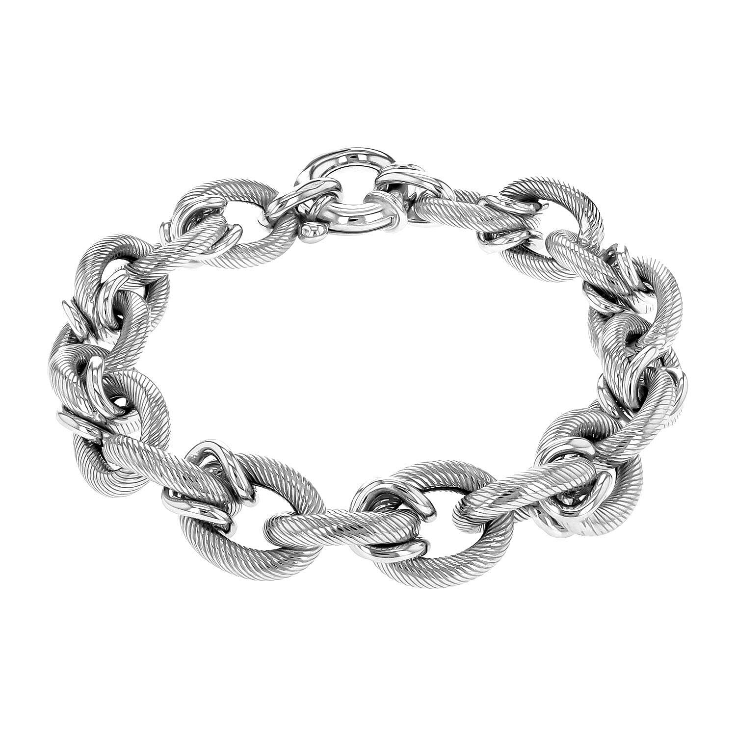 Sterling Silver Rhodium Plated Textured Round Oval Belcher Bracelet 8 Inch 7313107 0