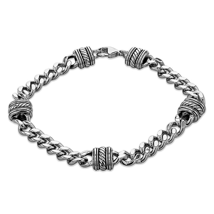 Sterling Silver Rhodium Plated 10mm Station Curb Bracelet 8 Inch 7315057 1