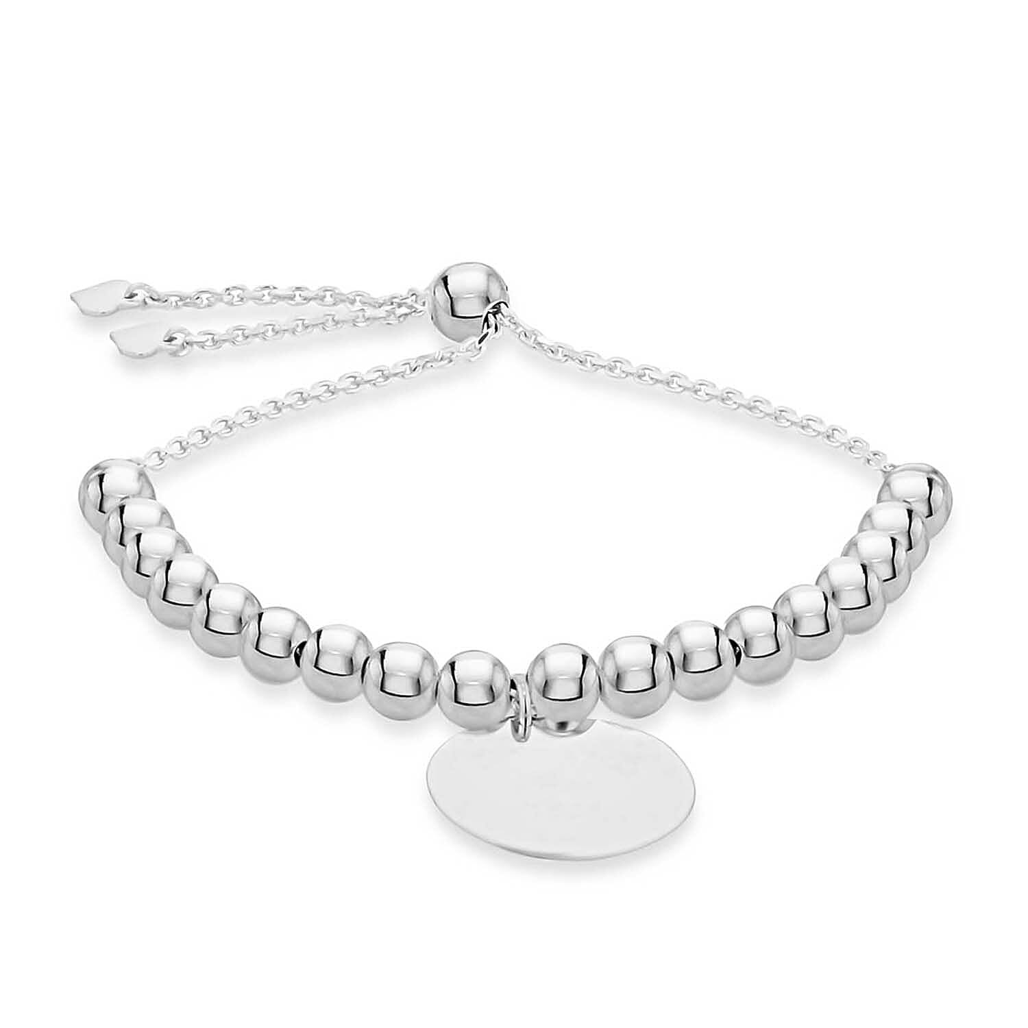 Sterling Silver Rhodium Plated 17mm Disc Beaded Adjustable Slider Bracelet 9 Inch 7315157 0
