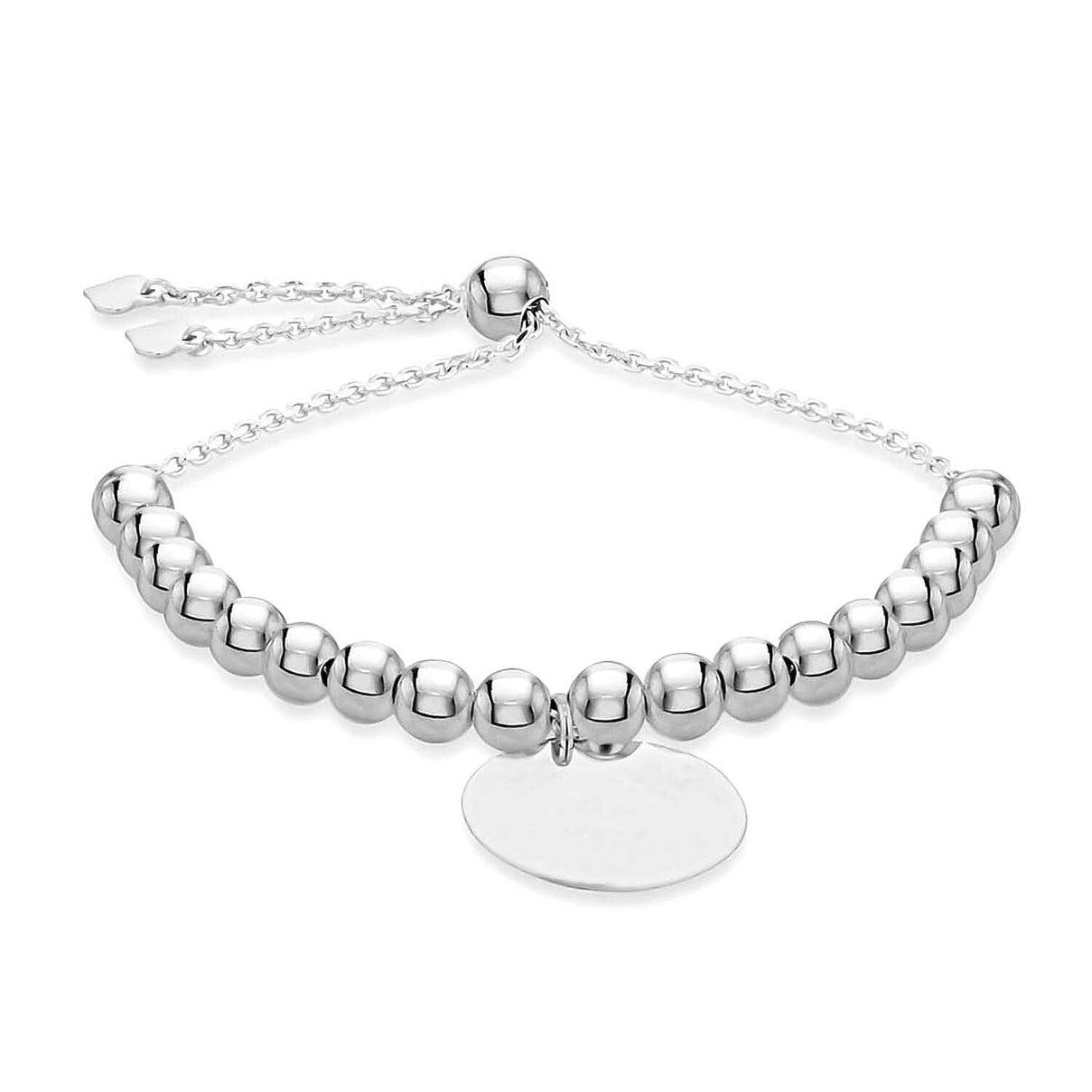 Sterling Silver Rhodium Plated 17mm Disc Beaded Adjustable Slider Bracelet 9 Inch 7457408 0