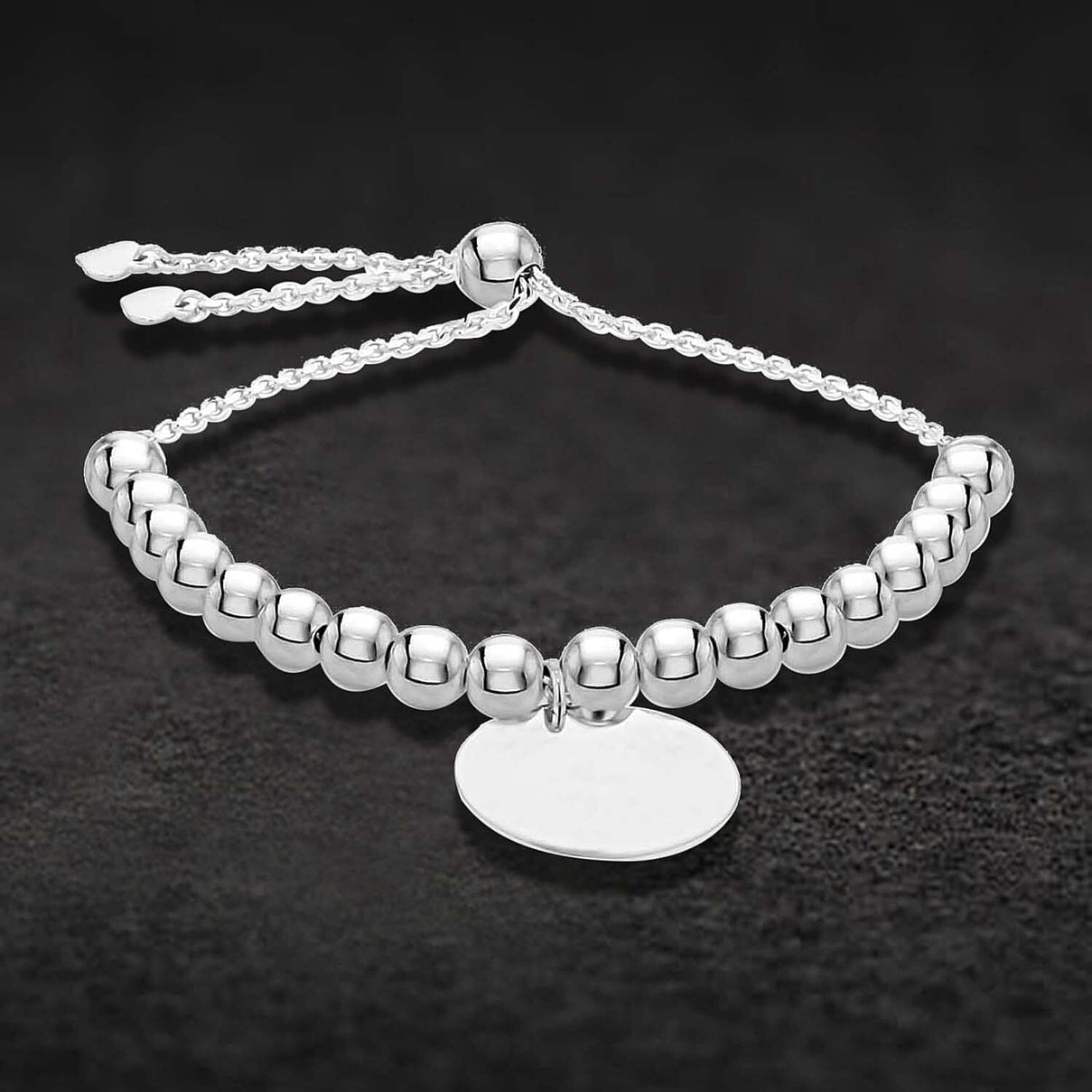 Sterling Silver Rhodium Plated 17mm Disc Beaded Adjustable Slider Bracelet 9 Inch 7457408 1