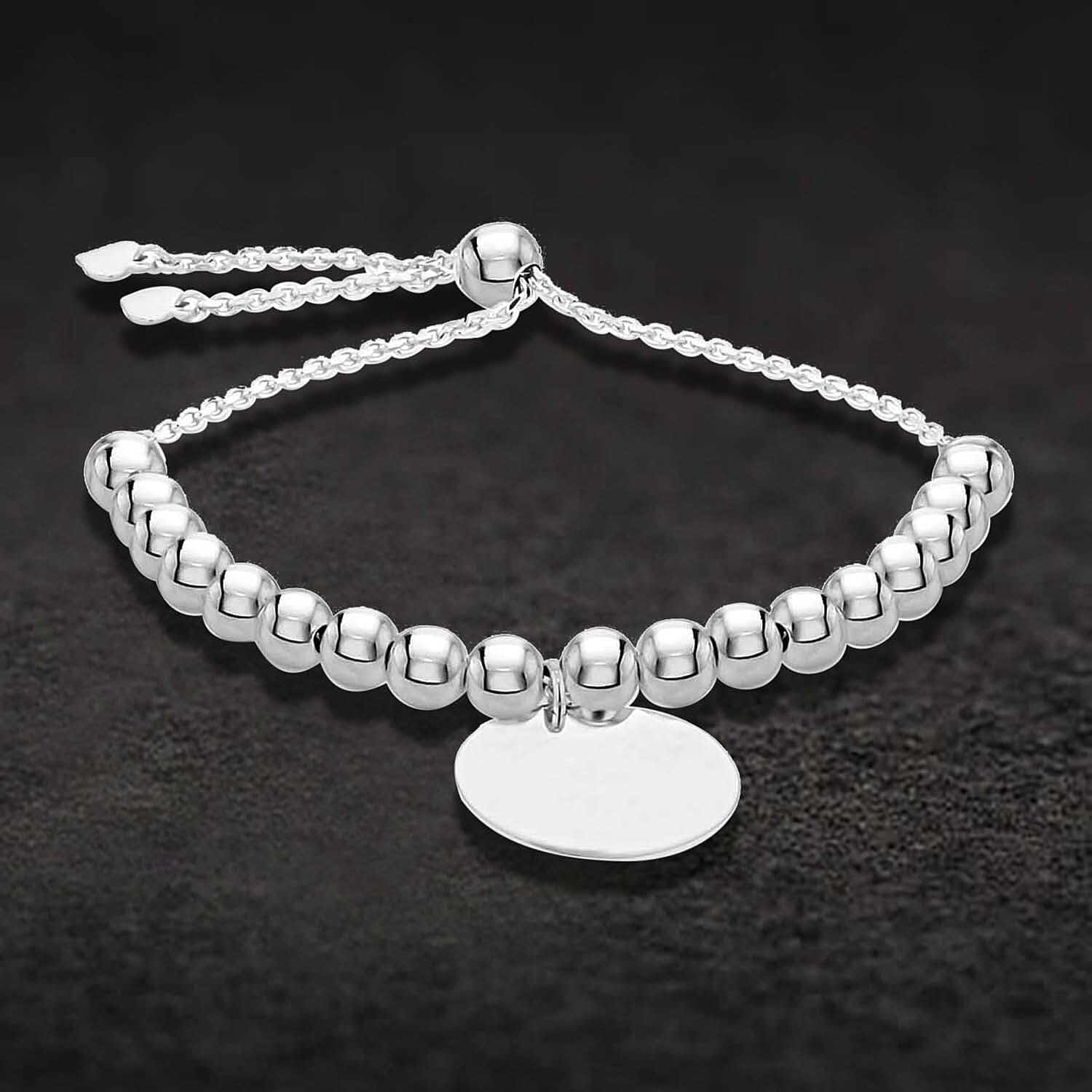 Sterling Silver Rhodium Plated 17mm Disc Beaded Adjustable Slider Bracelet 9 Inch 7457408 1