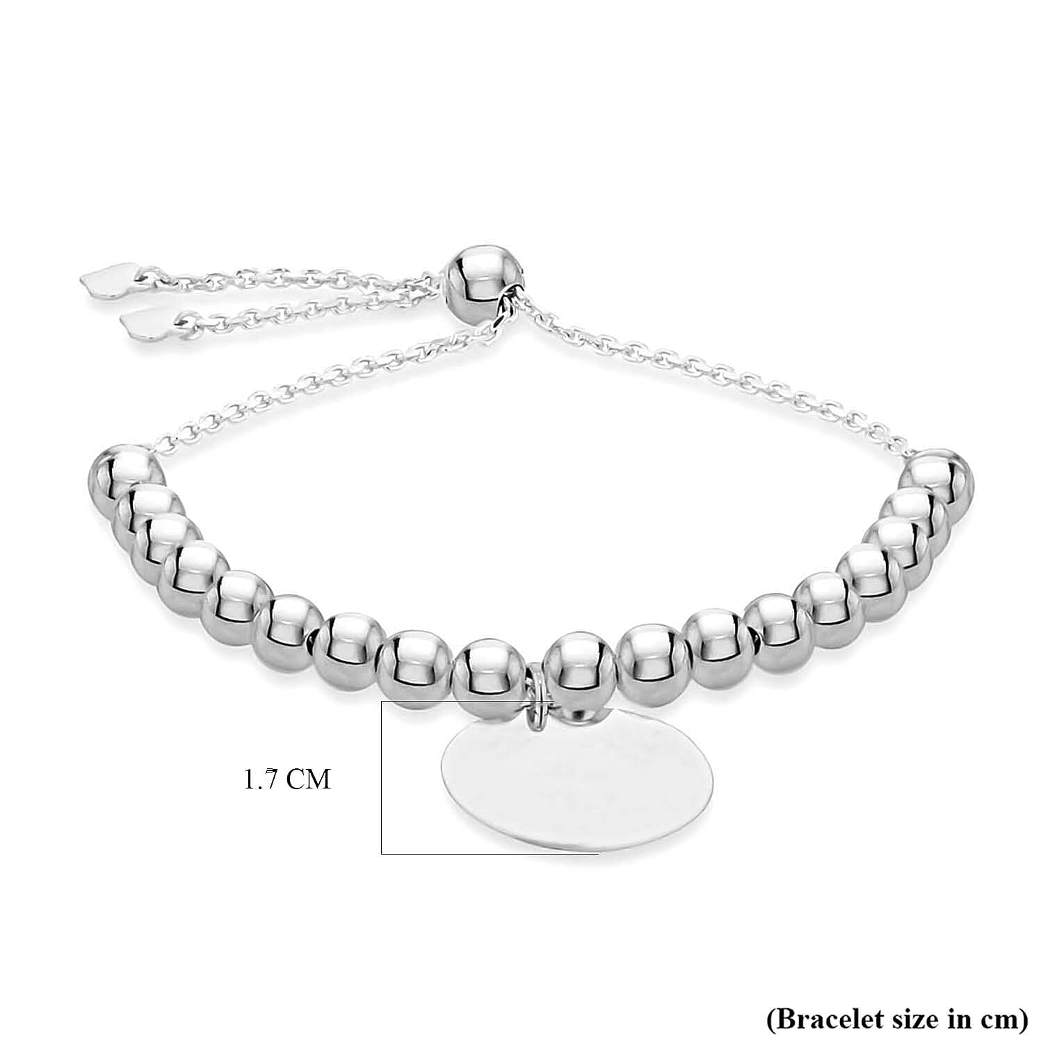Sterling Silver Rhodium Plated 17mm Disc Beaded Adjustable Slider Bracelet 9 Inch 7457408 4