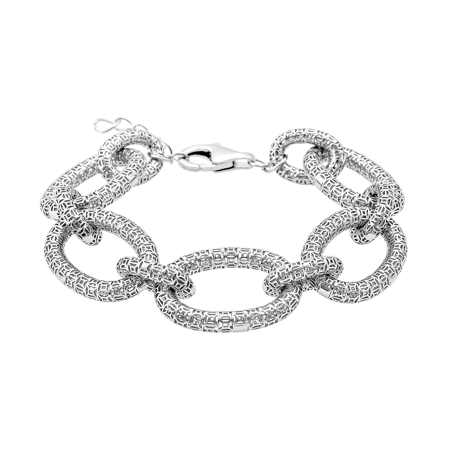 Treasure of Siam - Sterling Silver Openwork Link Bracelet (Size 7 + 1-inch Ext) with Lobster Clasp in Rhodium Plating 8239340 0