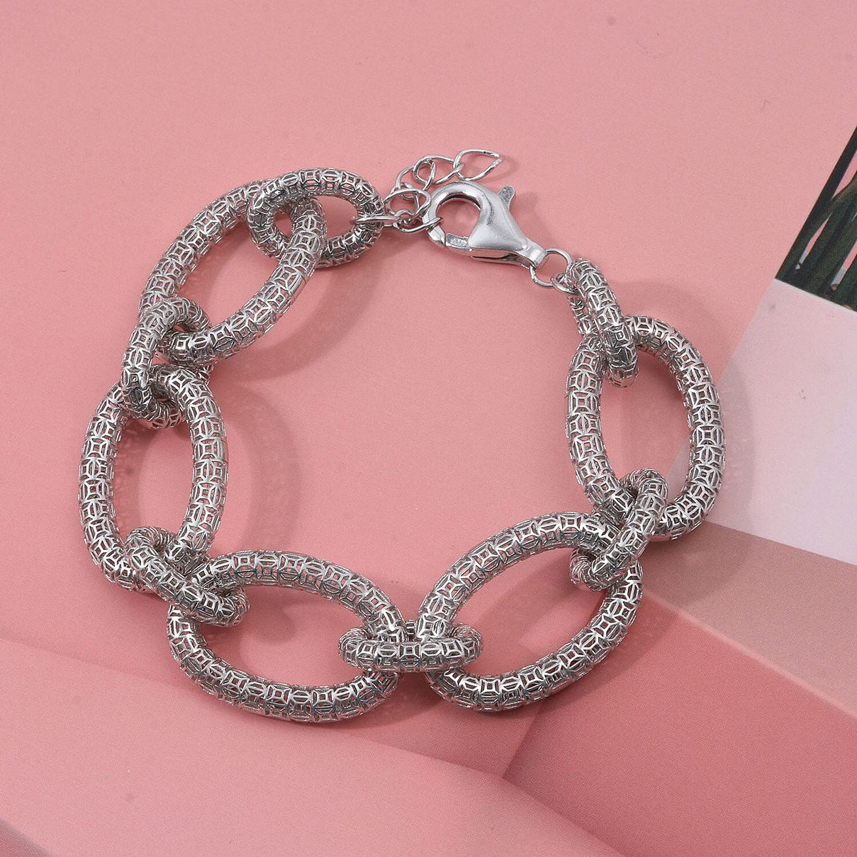 Treasure of Siam - Sterling Silver Openwork Link Bracelet (Size 7 + 1-inch Ext) with Lobster Clasp in Rhodium Plating 8239340 1