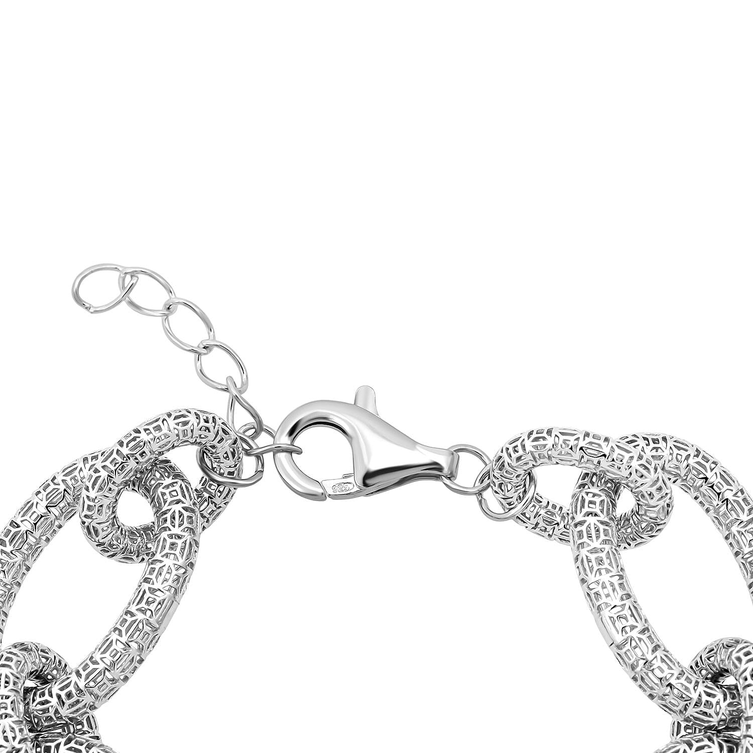 Treasure of Siam - Sterling Silver Openwork Link Bracelet (Size 7 + 1-inch Ext) with Lobster Clasp in Rhodium Plating 8239340 2