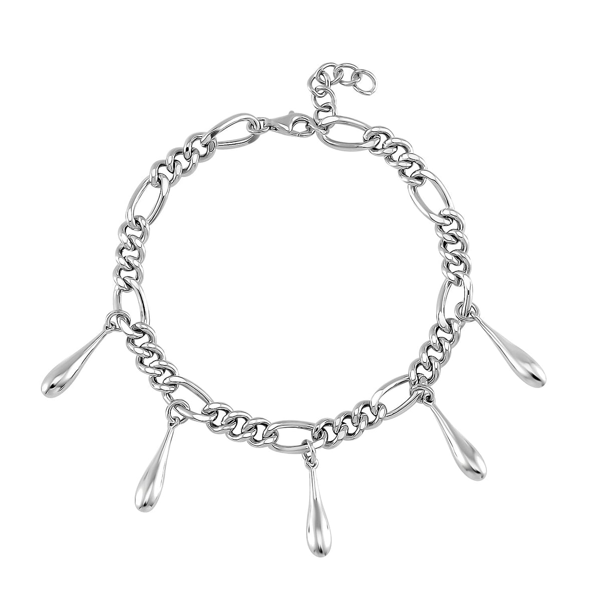 Lucy Q Figaro Drop Collection - Rhodium Overlay Sterling Silver Chain Bracelet (Size - 8 with Ext), 7804309 0