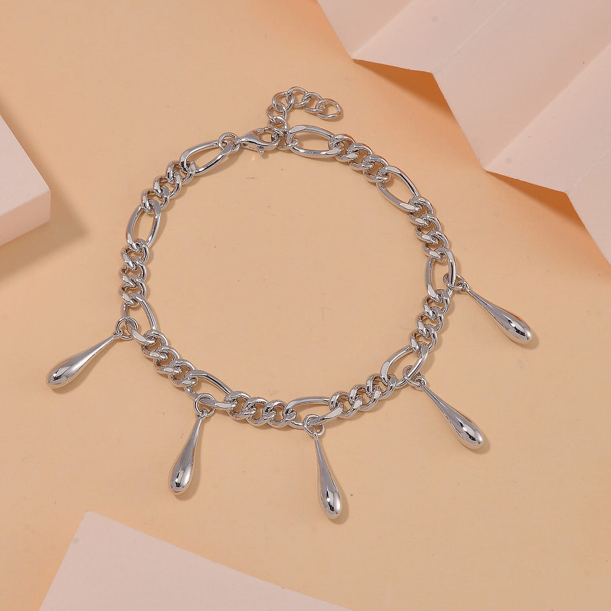 Lucy Q Figaro Drop Collection - Rhodium Overlay Sterling Silver Chain Bracelet (Size - 8 with Ext), 7804309 1