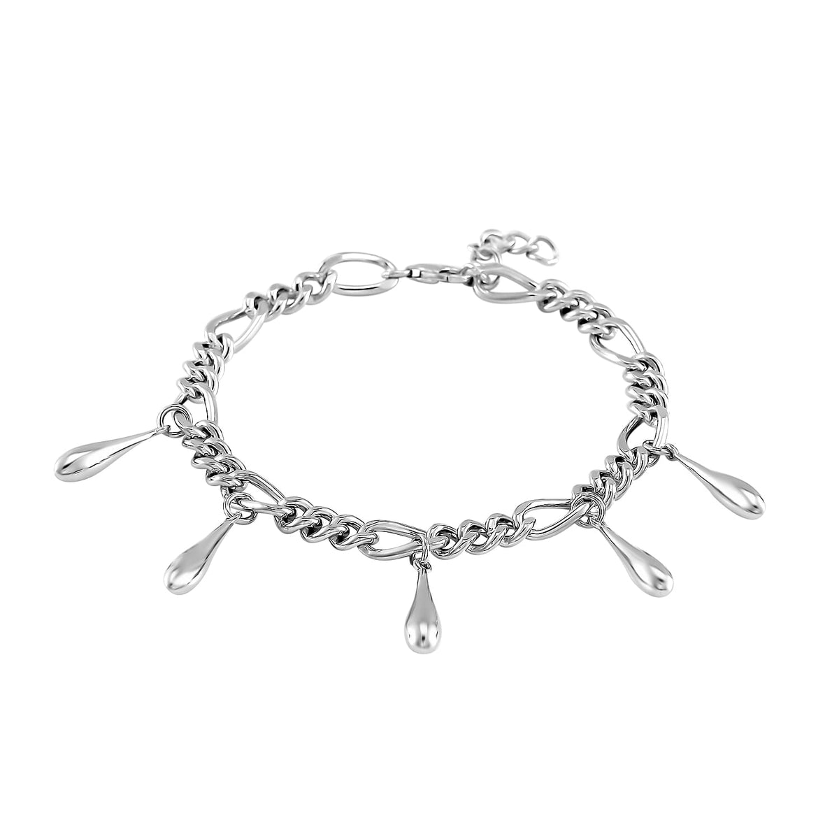 Lucy Q Figaro Drop Collection - Rhodium Overlay Sterling Silver Chain Bracelet (Size - 8 with Ext), 7804309 2
