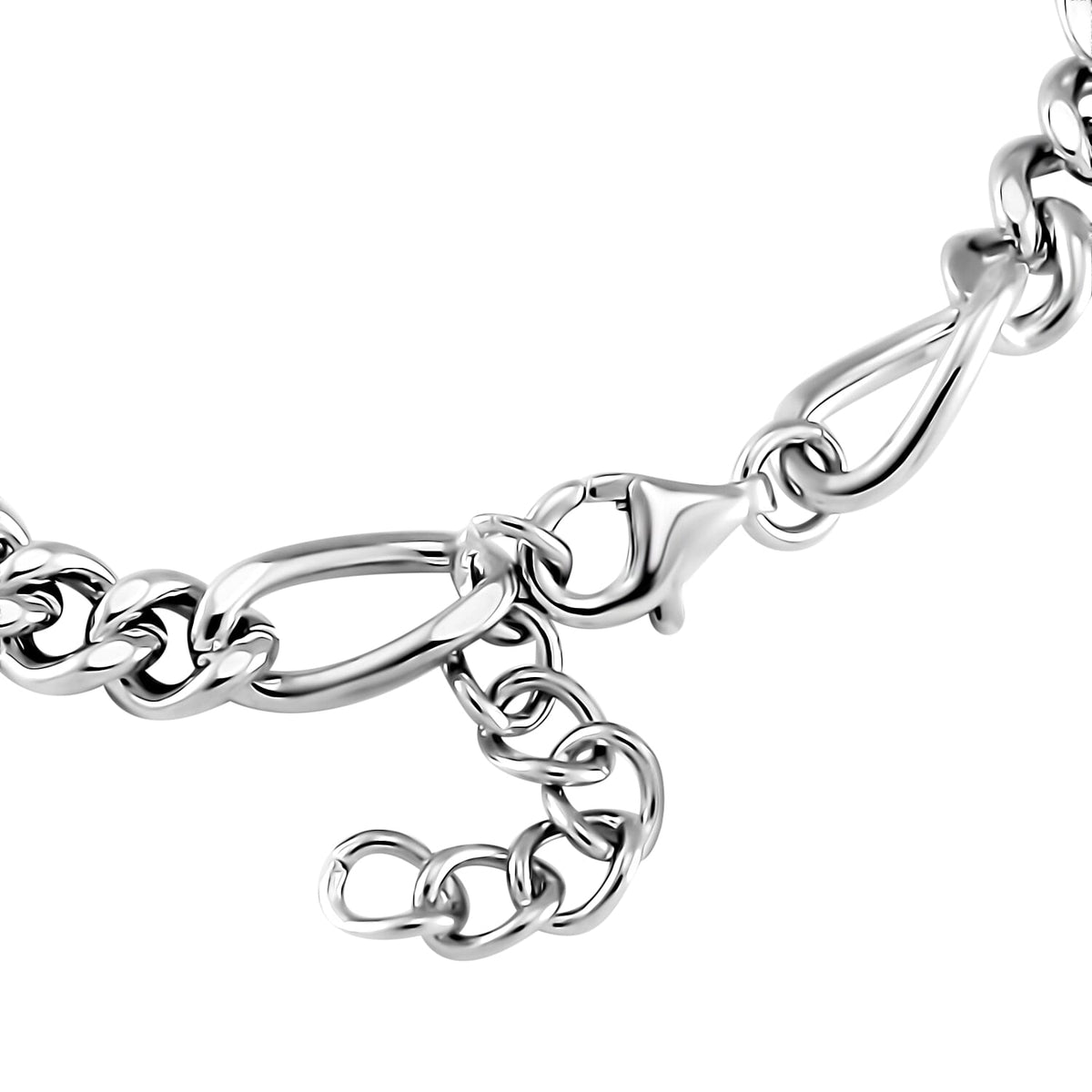 Lucy Q Figaro Drop Collection - Rhodium Overlay Sterling Silver Chain Bracelet (Size - 8 with Ext), 7804309 3