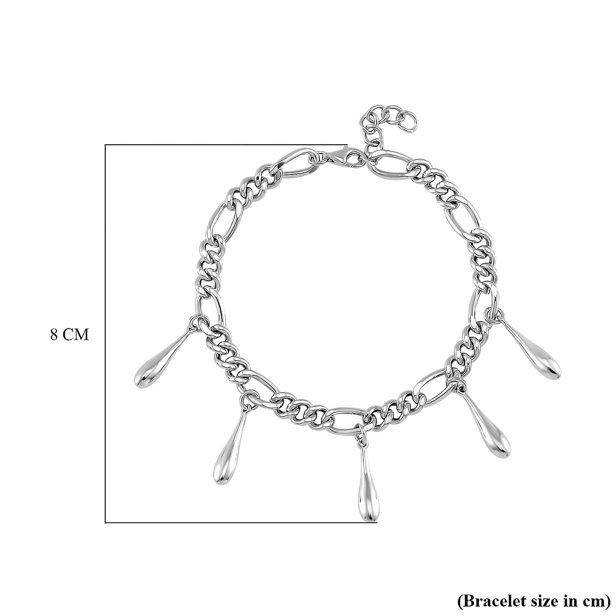 Lucy Q Figaro Drop Collection - Rhodium Overlay Sterling Silver Chain Bracelet (Size - 8 with Ext), 7804309 4