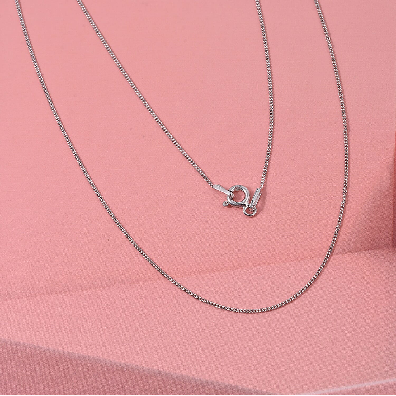 Close Out Deal - Rhodium Overlay Sterling Silver 0.5MM Curb Chain (Size - 20) 8507347 2