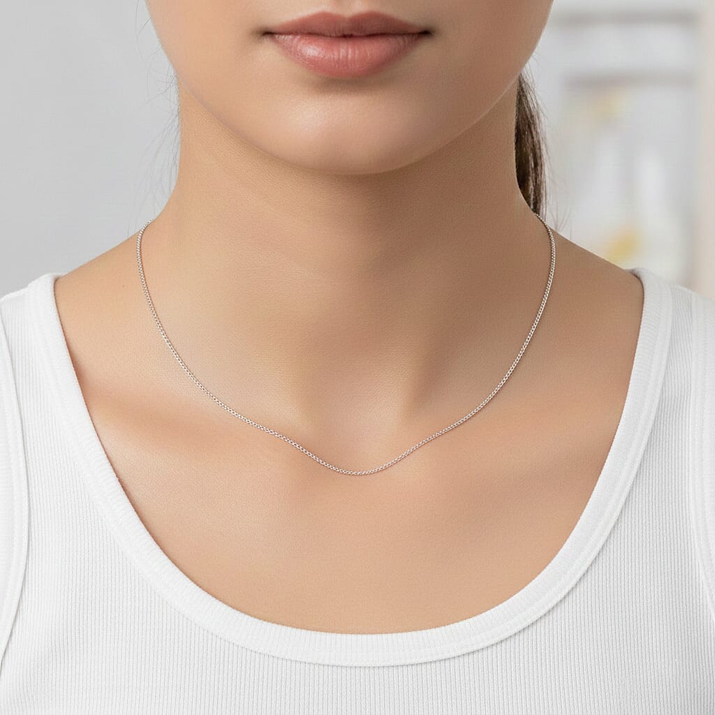 Close Out Deal - Rhodium Overlay Sterling Silver 0.5MM Curb Chain (Size - 20) 8507347 3