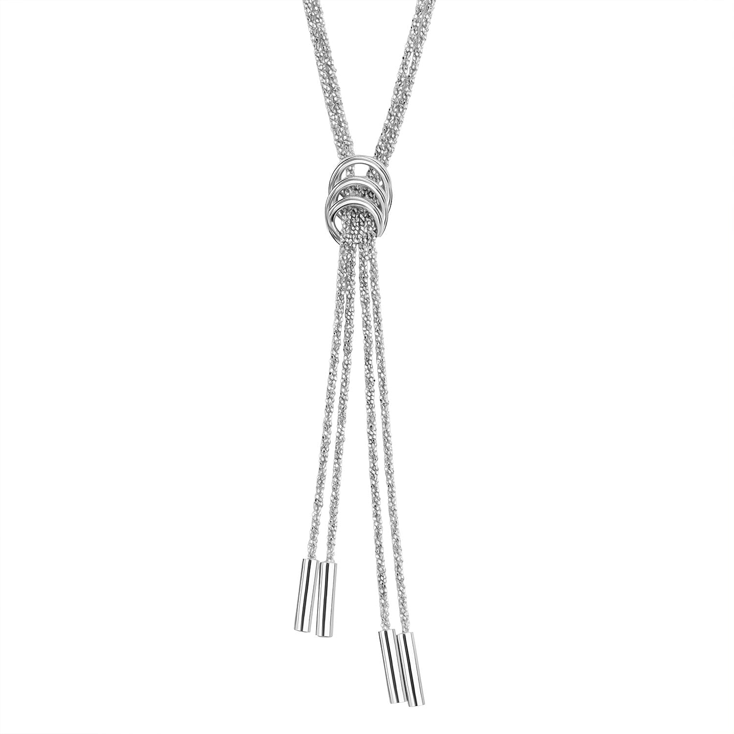 Rhodium Overlay Sterling Silver Criss &amp; Rings Chain (Size 17) 8376265 0